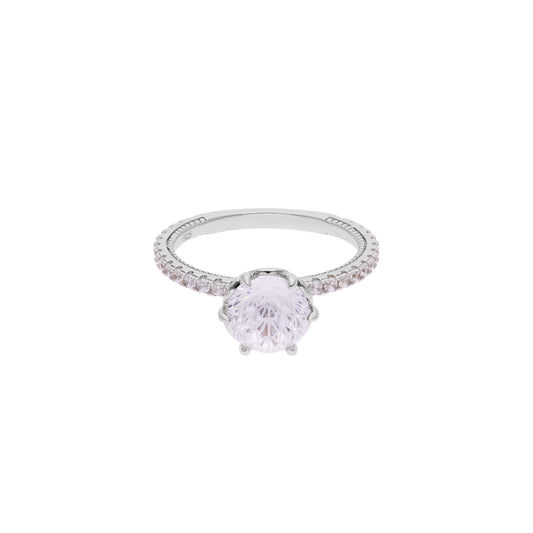 Anillo de Plata .925 - Solitario con Hombros de Pavé Doble Fila y Zircón Blanco Cushion — Accent Stones
