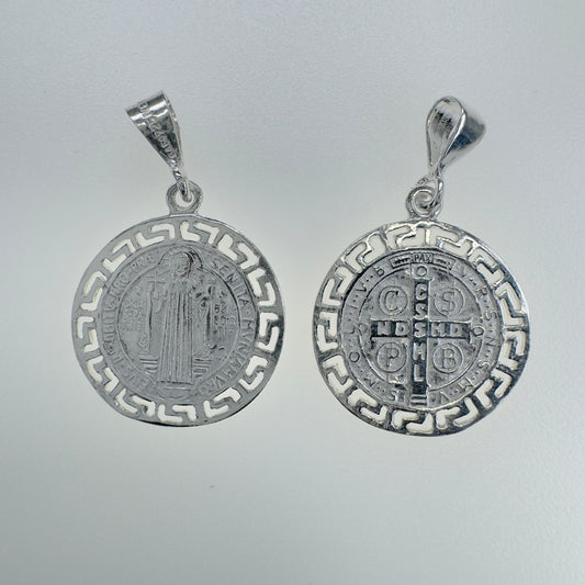 Dije San Benito Plata 925 Doble Vista 2.2cm Joyería Religiosa