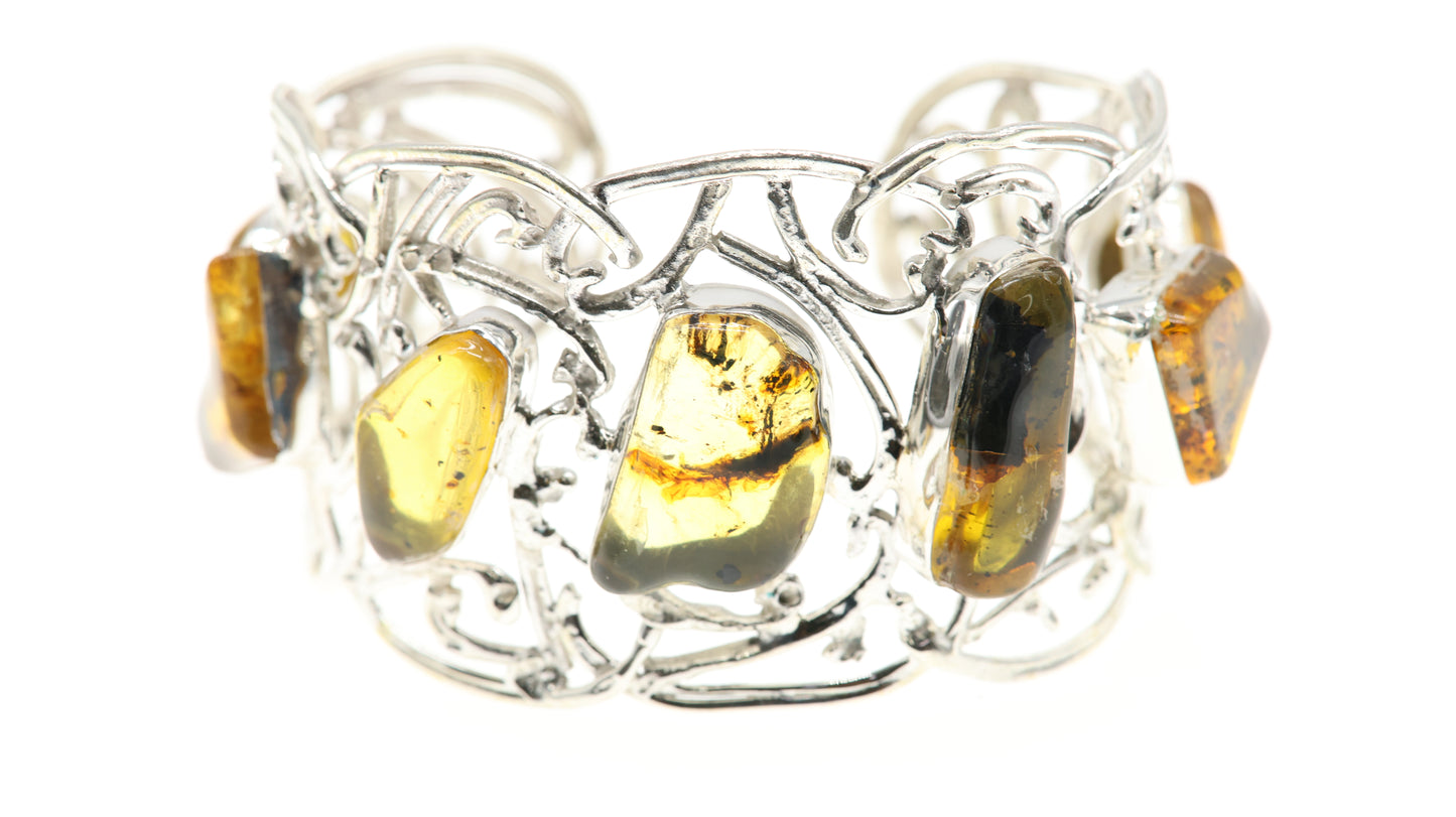 Brazalete Plata 950 con Ámbar Diseño Exclusivo Mayoreo Menudeo