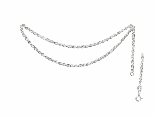 Cadena de Plata .925 - Torsal Cuerda Trenzada Diamantada Calibre 30 — 40 cm 45 cm 50 cm