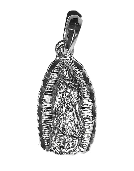 Medalla de Plata .925 - Silueta Virgen de Guadalupe con Rayos de Gloria y Borde Ondulado