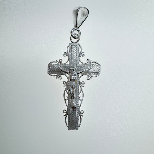 Dije Cruz Plata 925 con Decoración de Hojas Elegante