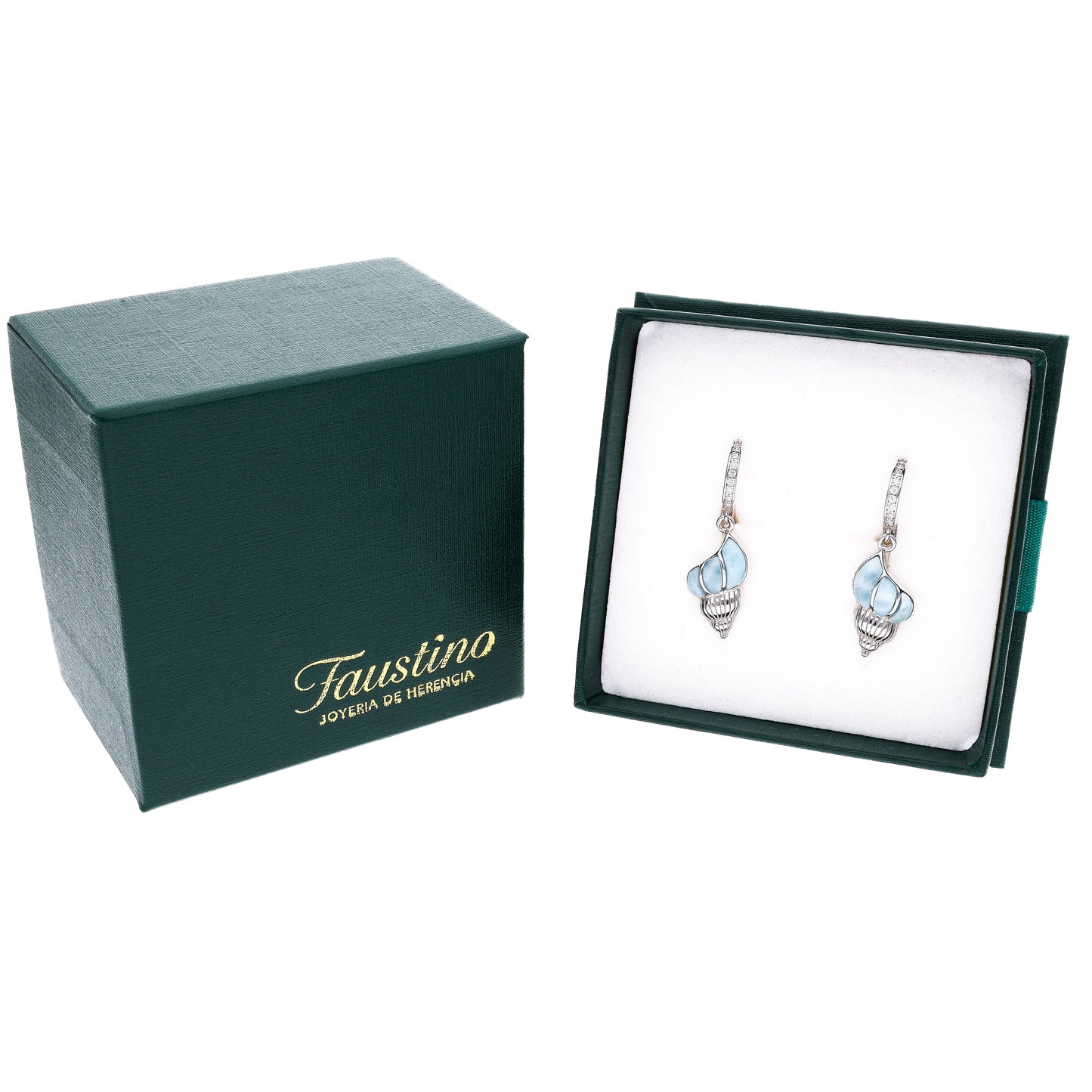Aretes Concha  Larimar en Plata.925