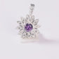 Set de Dije y Cadena de Plata - Flor con Zirconia Rosa con Cadena Fígaro .925