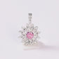 Set de Dije y Cadena de Plata - Flor con Zirconia Rosa con Cadena Fígaro .925