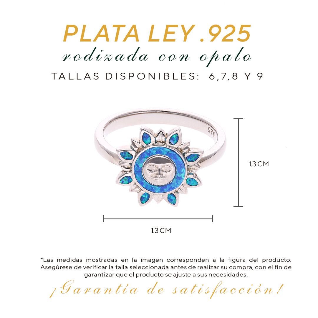 Anillo Sol Celeste de Ópalo en Plata.925