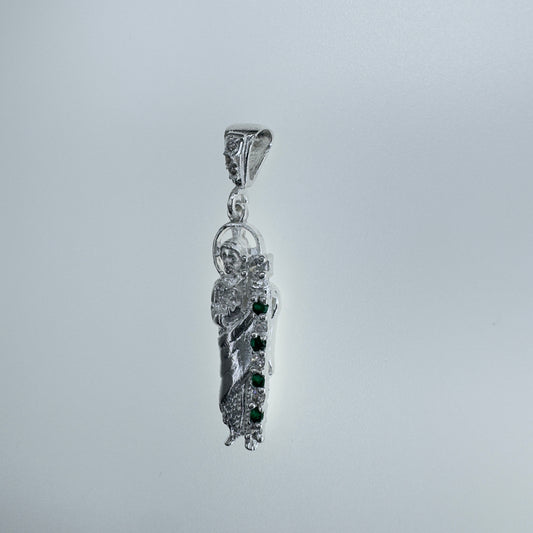Dije de San Judas Tadeo Plata .925 con Circonias Verdes Joyería Religiosa de Calidad en Oferta